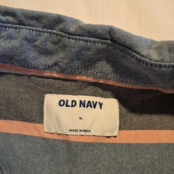 Old Navy men's size XL striped button down shirt blue stripe with white & pink - Picture 3 of 5